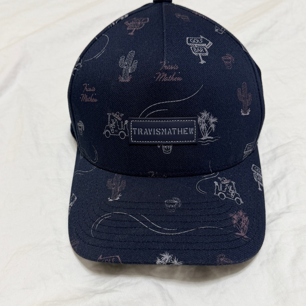 Travis Mathew Mens Navy Blue Golf Snapback Hat Flexfit 110 One Ten Graphic OS